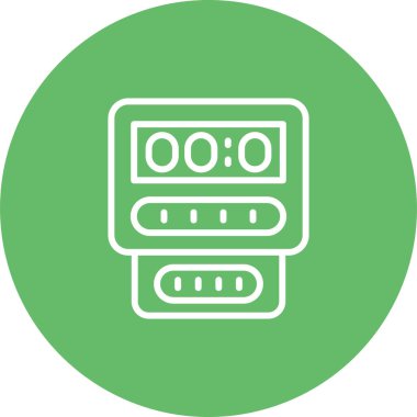 Elektrik sayacı, elektrik sayacı, elektrik sayacı, elektrik sayacı. Elektrik, su ve gaz tüketimini ölçmek için tezgah kutusu. Enerji kontrolü ve ekonomisi için bir makine. Vektör.