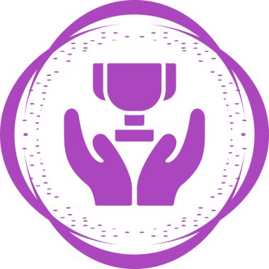 Kupa ikonunu tutan eller, zafer sahibi kişi, vektör illüstrasyonu