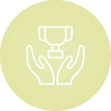 Kupa ikonunu tutan eller, zafer sahibi kişi, vektör illüstrasyonu