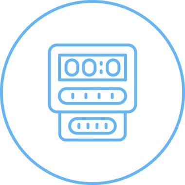 Elektrik sayacı, elektrik sayacı, elektrik sayacı, elektrik sayacı. Elektrik, su ve gaz tüketimini ölçmek için tezgah kutusu. Enerji kontrolü ve ekonomisi için bir makine. Vektör.