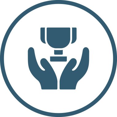 Kupa ikonunu tutan eller, zafer sahibi kişi, vektör illüstrasyonu