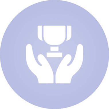 Kupa ikonunu tutan eller, zafer sahibi kişi, vektör illüstrasyonu