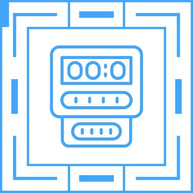 Elektrik sayacı, elektrik sayacı, elektrik sayacı, elektrik sayacı. Elektrik, su ve gaz tüketimini ölçmek için tezgah kutusu. Enerji kontrolü ve ekonomisi için bir makine. Vektör.