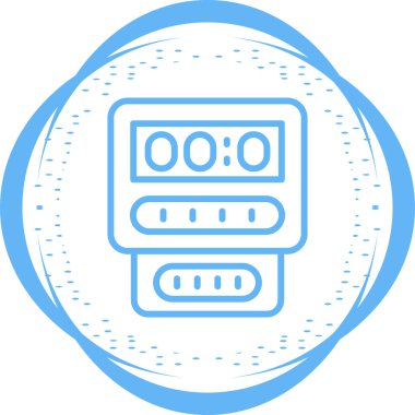 Elektrik sayacı, elektrik sayacı, elektrik sayacı, elektrik sayacı. Elektrik, su ve gaz tüketimini ölçmek için tezgah kutusu. Enerji kontrolü ve ekonomisi için bir makine. Vektör.