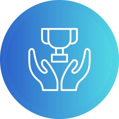 Kupa ikonunu tutan eller, zafer sahibi kişi, vektör illüstrasyonu