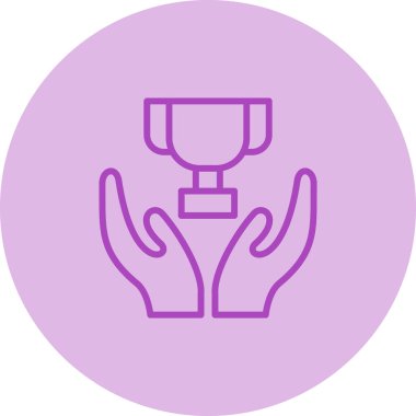 Kupa ikonunu tutan eller, zafer sahibi kişi, vektör illüstrasyonu