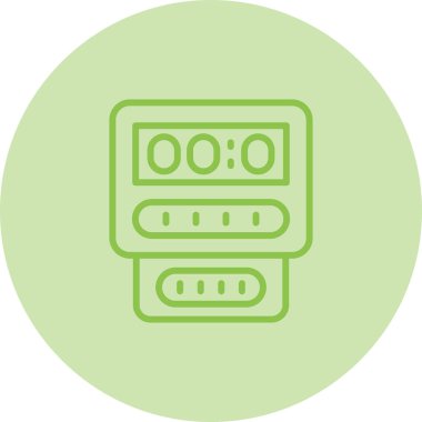 Elektrik sayacı, elektrik sayacı, elektrik sayacı, elektrik sayacı. Elektrik, su ve gaz tüketimini ölçmek için tezgah kutusu. Enerji kontrolü ve ekonomisi için bir makine. Vektör.