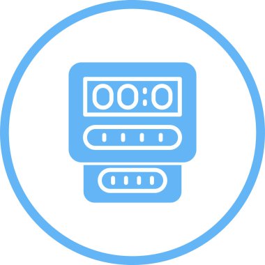 Elektrik sayacı, elektrik sayacı, elektrik sayacı, elektrik sayacı. Elektrik, su ve gaz tüketimini ölçmek için tezgah kutusu. Enerji kontrolü ve ekonomisi için bir makine. Vektör.