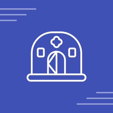 Acil Sığınak hattı simgesi. Mobil konsept ve web tasarımı için doğrusal stil işareti. Koruyucu kalkan çizgili vektör ikonu olan bir ev. Sembol, logo çizimi. Vektör grafikleri