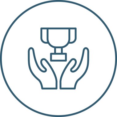 Kupa ikonunu tutan eller, zafer sahibi kişi, vektör illüstrasyonu