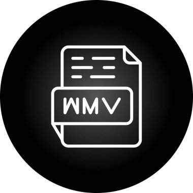WMV Dosya Simgesi. Dosya Tipi İmza ana hatları sembolü Tasarım, Simge Biçimi Tipi Verisi. Vektör İllüstrasyonu.
