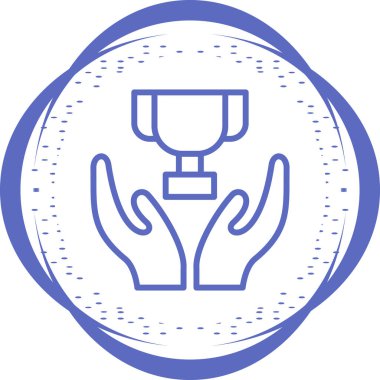 Kupa ikonunu tutan eller, zafer sahibi kişi, vektör illüstrasyonu