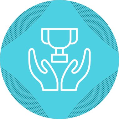 Kupa ikonunu tutan eller, zafer sahibi kişi, vektör illüstrasyonu