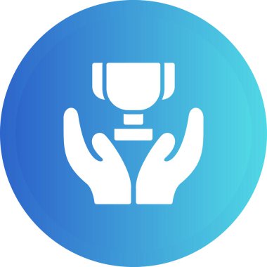 Kupa ikonunu tutan eller, zafer sahibi kişi, vektör illüstrasyonu