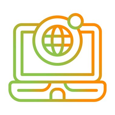 küre işareti olan dizüstü bilgisayar simgesi, vektör illüstrasyonu basit tasarım