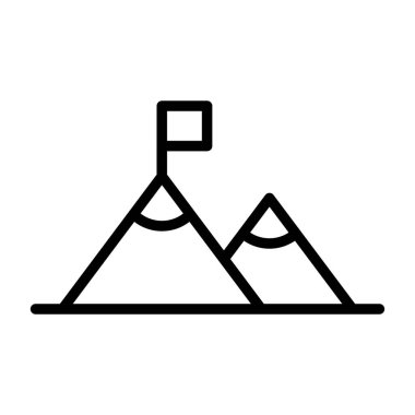 Rekabet simgesi, bayrak ile dağ zirvesi, vektör illüstrasyonu