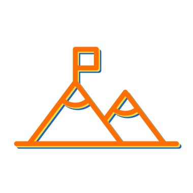 Rekabet simgesi, bayrak ile dağ zirvesi, vektör illüstrasyonu