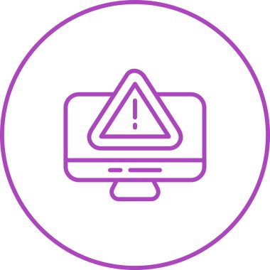 Siber risk işareti web simgesine sahip bilgisayar monitörü basit tasarım