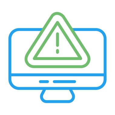 Siber risk işareti web simgesine sahip bilgisayar monitörü basit tasarım