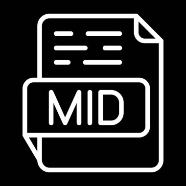 MID dosya biçimi, uzantı simgesi. Vektör illüstrasyonu