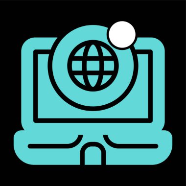 küre işareti olan dizüstü bilgisayar simgesi, vektör illüstrasyonu basit tasarım