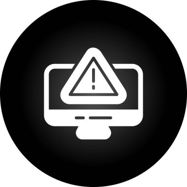 Siber risk işareti web simgesine sahip bilgisayar monitörü basit tasarım