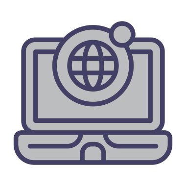 küre işareti olan dizüstü bilgisayar simgesi, vektör illüstrasyonu basit tasarım