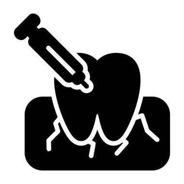 Diş bakımı. Web simgesi basit illüstrasyon, şırıngalı diş