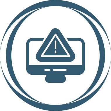 Siber risk işareti web simgesine sahip bilgisayar monitörü basit tasarım