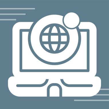 küre işareti olan dizüstü bilgisayar simgesi, vektör illüstrasyonu basit tasarım