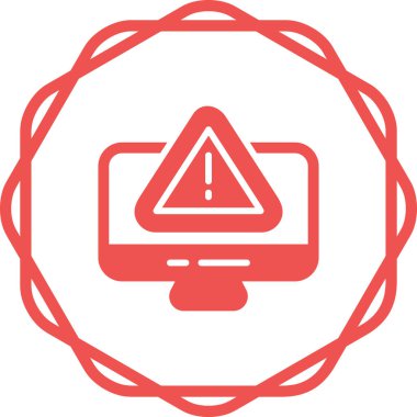 Siber risk işareti web simgesine sahip bilgisayar monitörü basit tasarım