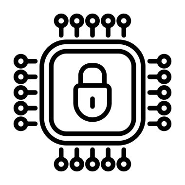 Kilit simgesi olan çip, vektör çizimi basit tasarım