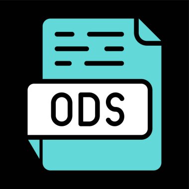 Siyah dolgu dizaynlı Ods dosya simgesi. vektör illüstrasyonu.