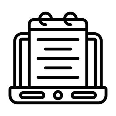 Not defteri web simgesine sahip dizüstü bilgisayar, basit illüstrasyon