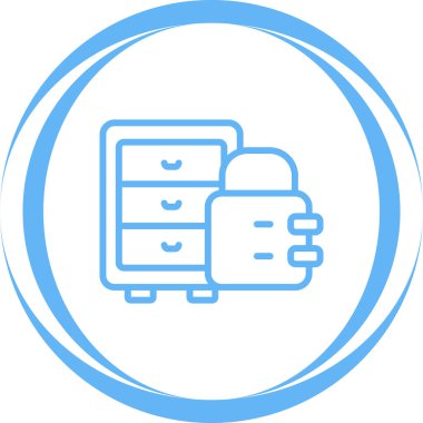 Mobilya dolabı ikonu. Mutfak ya da banyo dolabı tabelası. İş yeri dosya depolama çelik kabin vektör sembolü.