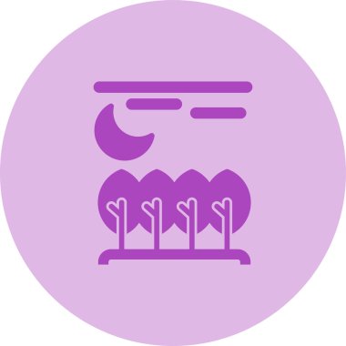 Orman ağaçları ve ay simgesi, vektör illüstrasyonu 