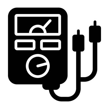 Analog çoklu metre çizgi simgesi, test edici, ölçüm aracı beyaz arkaplanda izole edilmiş basit bir şekilde. Akım, direnç, voltaj ölçümü. Beyaz üzerine izole edilmiş basit biçimdeki vektör işareti