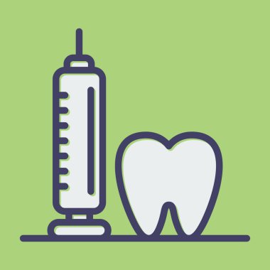 Diş bakımı. Web simgesi basit illüstrasyon, şırıngalı diş
