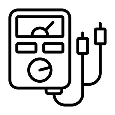 Analog çoklu metre çizgi simgesi, test edici, ölçüm aracı beyaz arkaplanda izole edilmiş basit bir şekilde. Akım, direnç, voltaj ölçümü. Beyaz üzerine izole edilmiş basit biçimdeki vektör işareti
