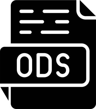 Siyah dolgu dizaynlı Ods dosya simgesi. vektör illüstrasyonu.