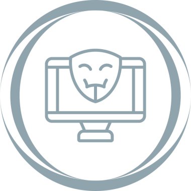 Bilgisayar ekranında hacker simgesi, vektör illüstrasyonu basit tasarım