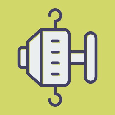 Elle zincir çekme, çelik zincir bloğu taşıyıcı ikonu. Taşıma ekipmanları arasında makara, kanca, kaldıraç, tramvay, fabrika mekaniği, inşaat alanı, garaj, atölye, depo, rıhtım