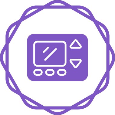 Beyaz arkaplanda izole edilmiş, satır biçimi simgesinde termostat denetleyici, dijital sıcaklık denetleyici simgesi