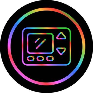 Beyaz arkaplanda izole edilmiş, satır biçimi simgesinde termostat denetleyici, dijital sıcaklık denetleyici simgesi