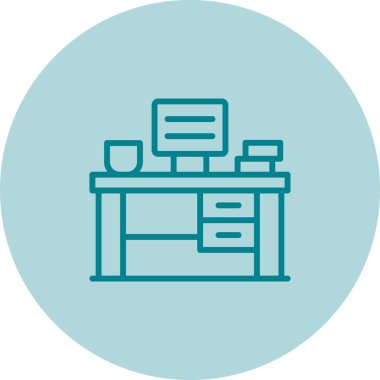 Office Desk web simgesi, basit vektör illüstrasyonu