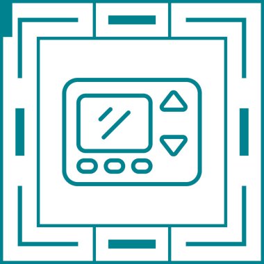 Beyaz arkaplanda izole edilmiş, satır biçimi simgesinde termostat denetleyici, dijital sıcaklık denetleyici simgesi