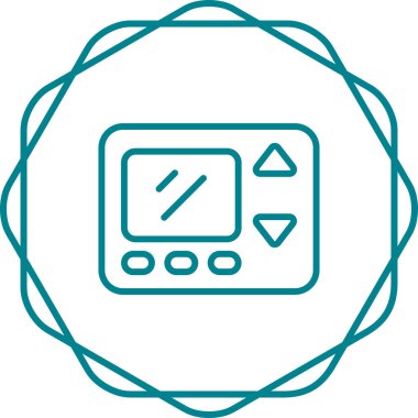 Beyaz arkaplanda izole edilmiş, satır biçimi simgesinde termostat denetleyici, dijital sıcaklık denetleyici simgesi