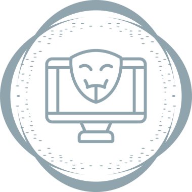 Bilgisayar ekranında hacker simgesi, vektör illüstrasyonu basit tasarım