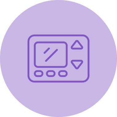 Beyaz arkaplanda izole edilmiş, satır biçimi simgesinde termostat denetleyici, dijital sıcaklık denetleyici simgesi