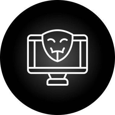 Bilgisayar ekranında hacker simgesi, vektör illüstrasyonu basit tasarım